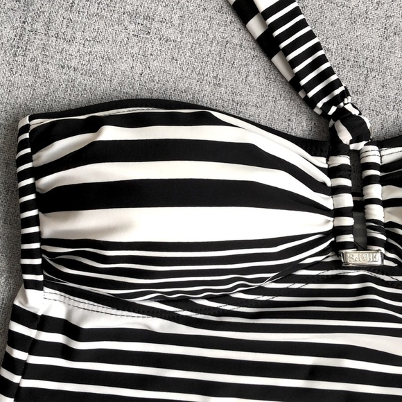 Chaps Bathing Suit Swim Tankini Top Black & White stripes Beach Vacation Summer - Picture 11 of 12
